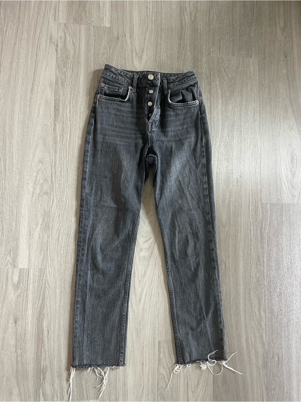 BDG Washed Black Straight-Leg Jeans with Frayed Hem